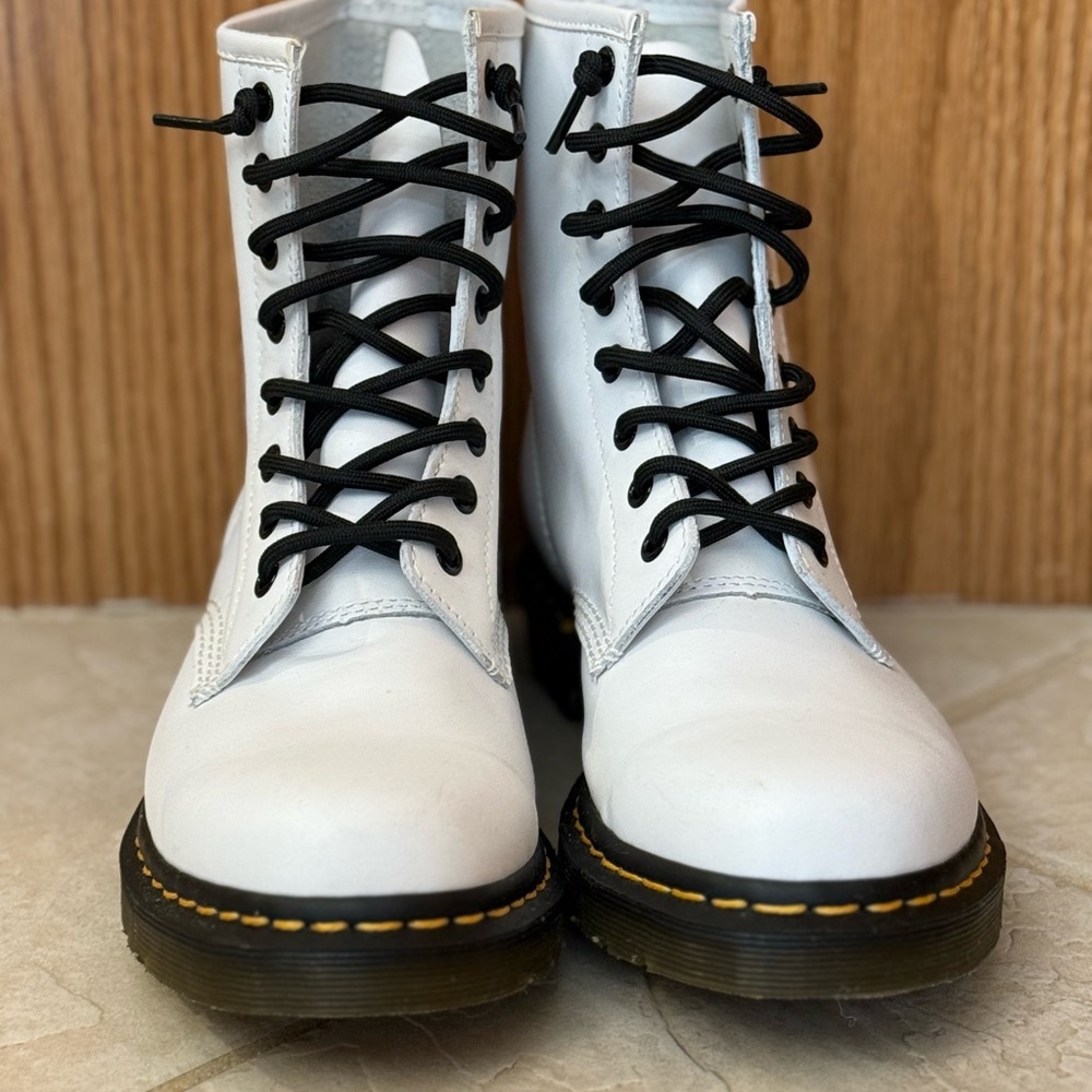 Dr. Martens White Combat Boots with Black Laces